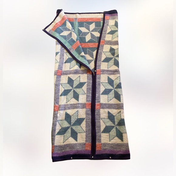 Vintage stocko 56x53 zip up button snap star fuzzy fleece snuggie blanket throw - Picture 1 of 6